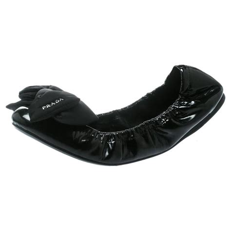 prada sport black patent leather bow detail ballet flats